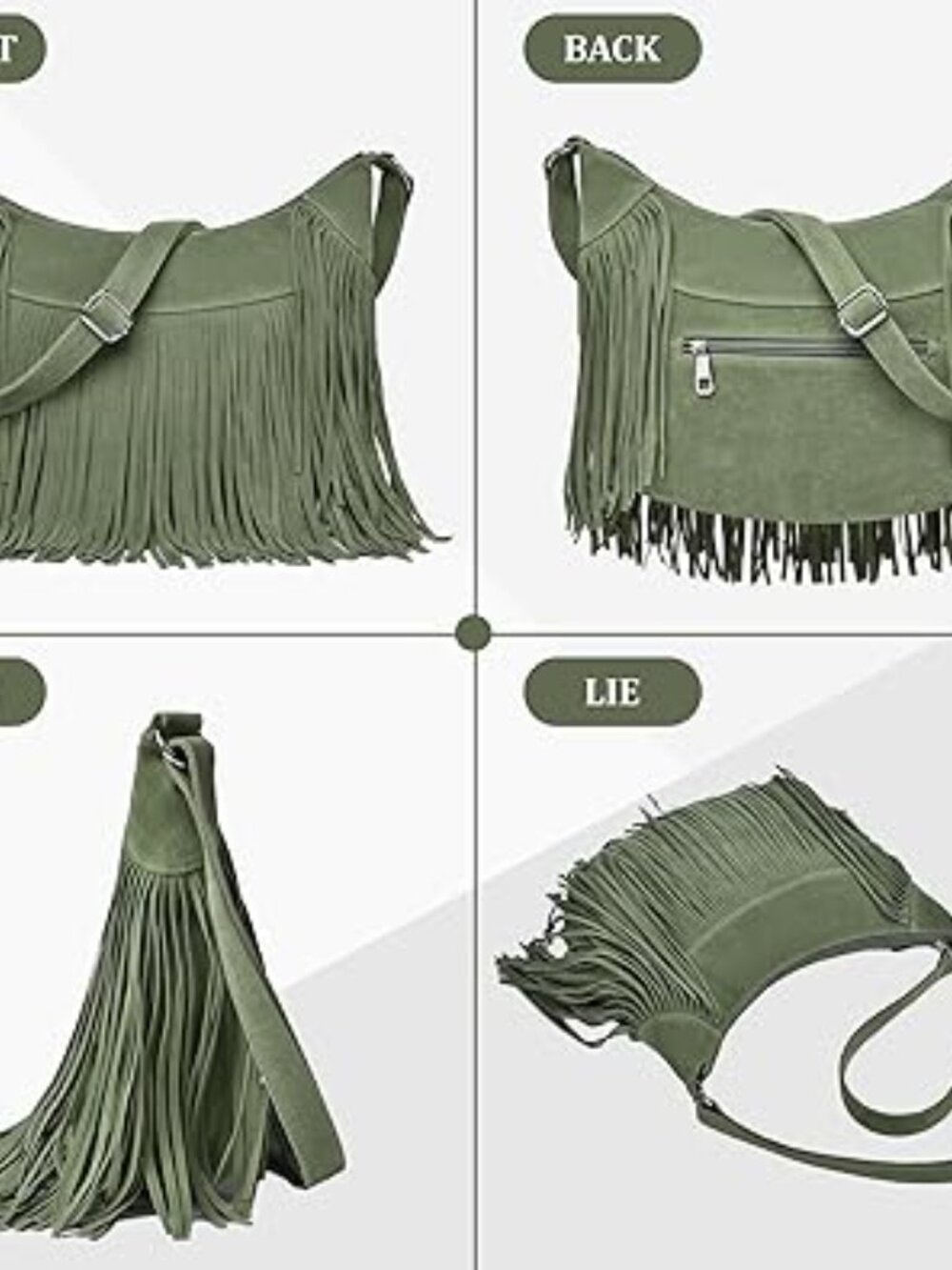 Boho Hobo Crossbody Bag Fringe Tassel Western PU Leather Purse green - Picture 2 of 5